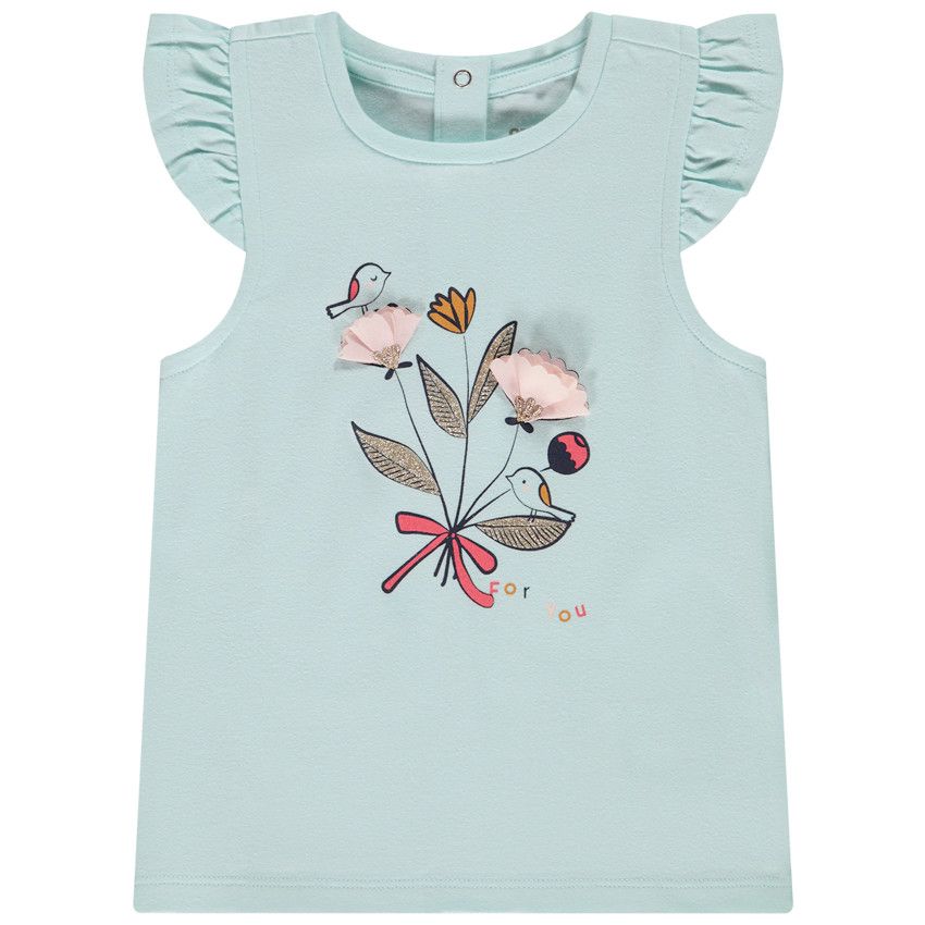 T-shirt manches courtes avec print glitter et 3D pour bébé fille - Bleu