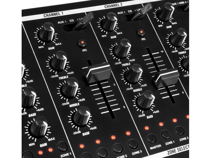Power Dynamics Verstärker Pro PDZM700 Analoger 6-Kanal 4-Zonen Mischer, 19