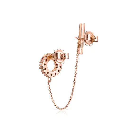Brinco reto banhado a ouro rosa 18k sobre prata e pedras preciosas