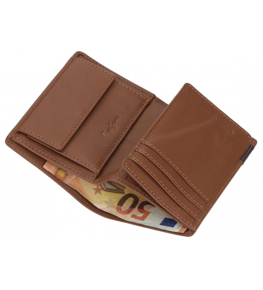Carteira vertical Pepe Jeans Topper em couro com porta-moedas, marrom