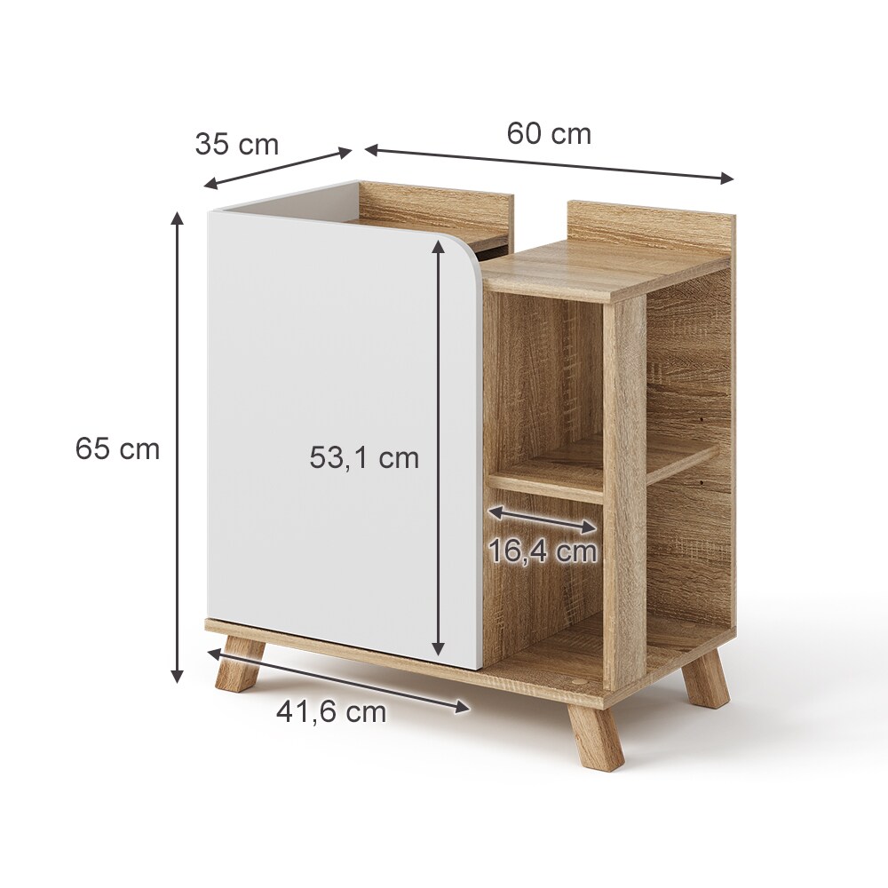 Vicco Waschtischunterschrank Karen 60 x 90 cm, Sonoma Weiß, Badschrank, Badezimmer, modern