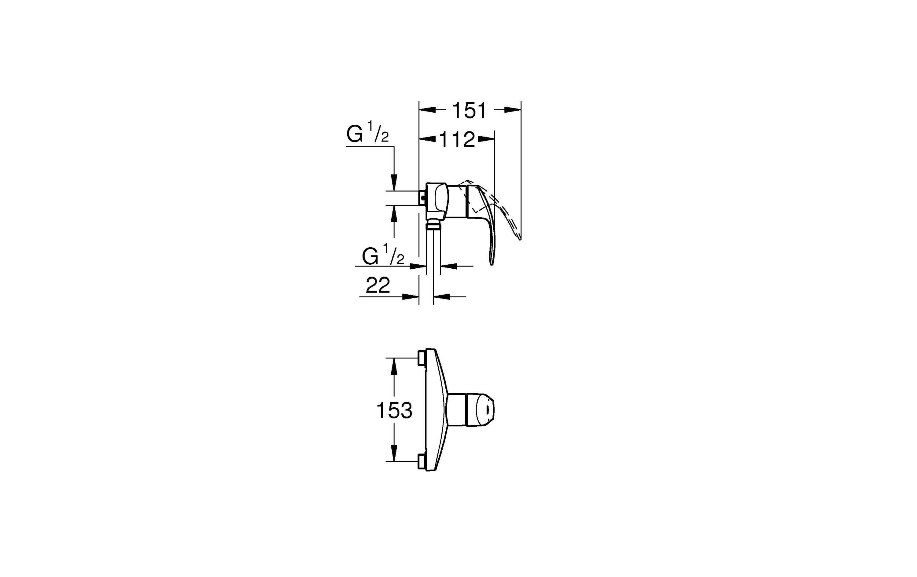Duscharmatur Eurosmart 153 mm, 1/2