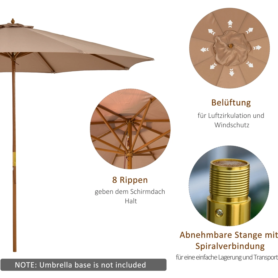Outsunny Sonnenschirm aus Holz khaki