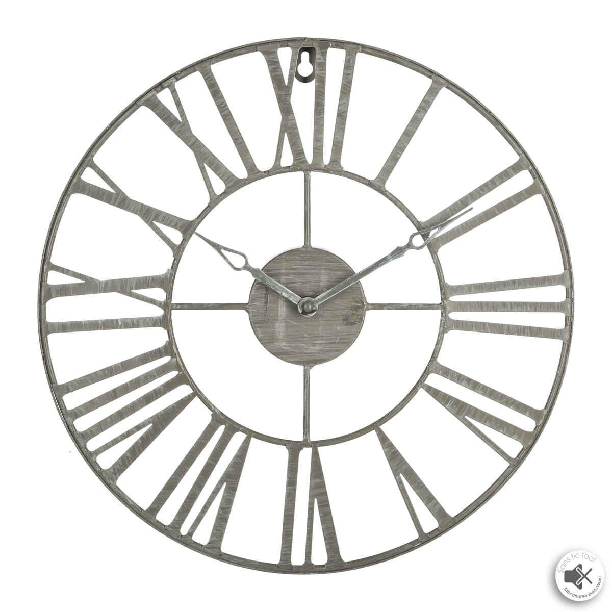 PENDULE METAL VINTAGE GRIS D.36.5CM