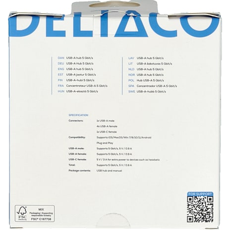 Deltaco USB-A 4-port - grå