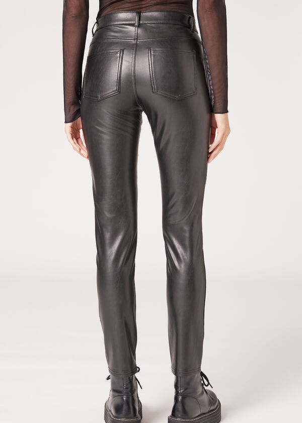 Calças legging térmicas skinny para ciclista com efeito revestido