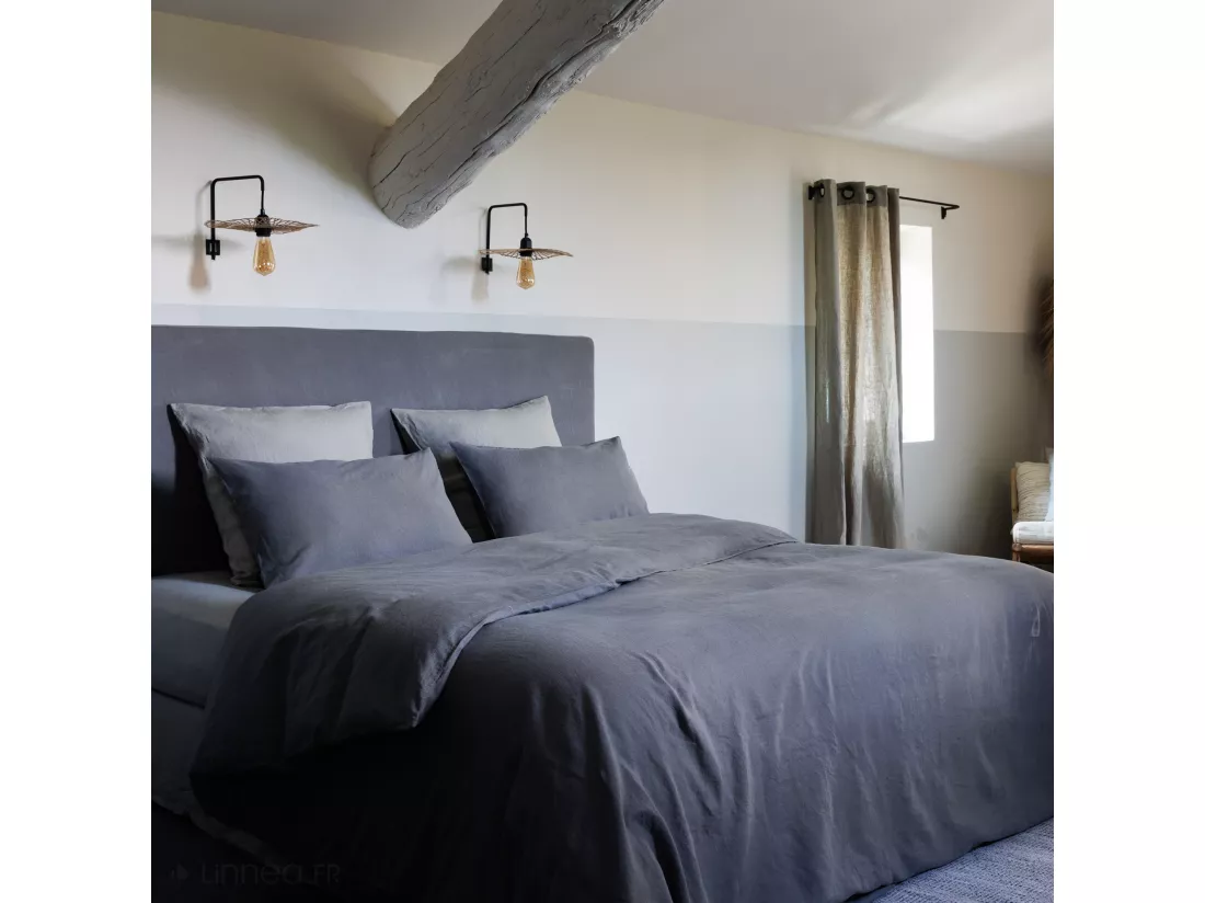 Drap plat lin et coton 270x300 cm collection OPERA vert laurier