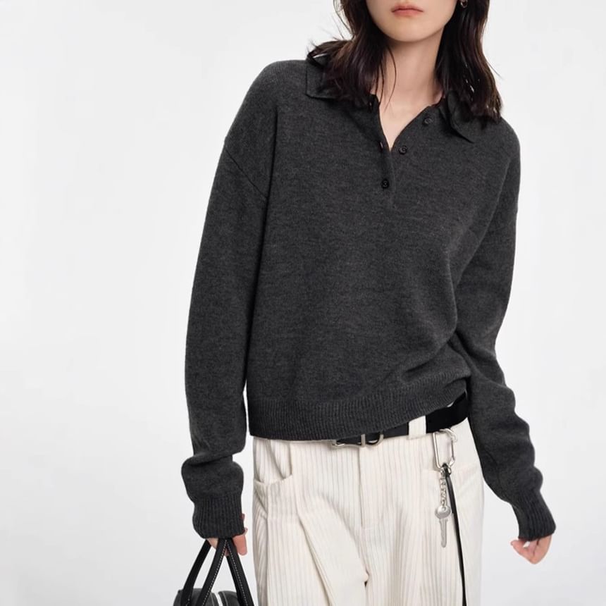 Bolgivy - Poloshirt met lange mouwen en effen breisel