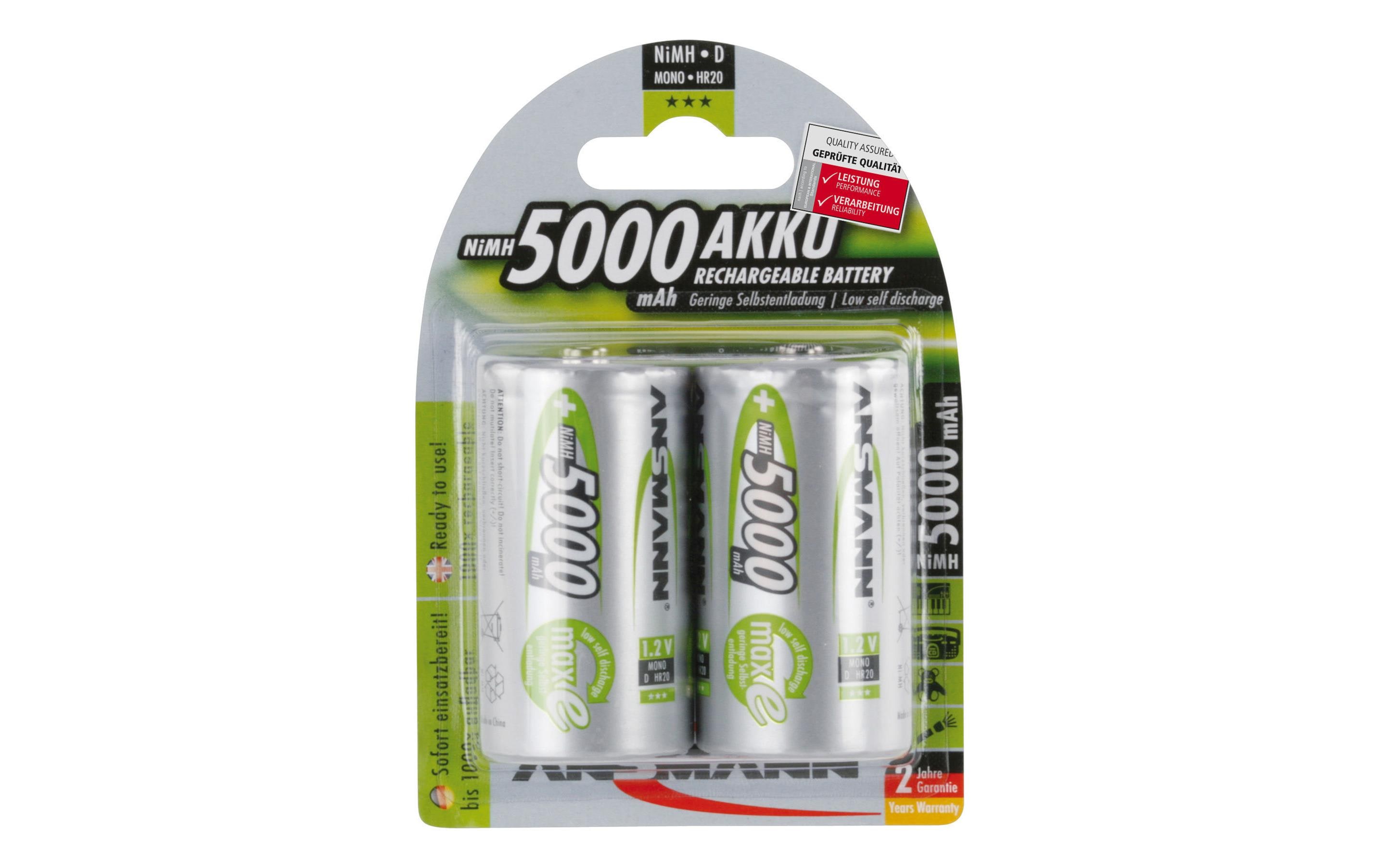 Akku Typ 5000 NiMH D 5000 mAh, 2 StückD-Akkus im 2er-Pack