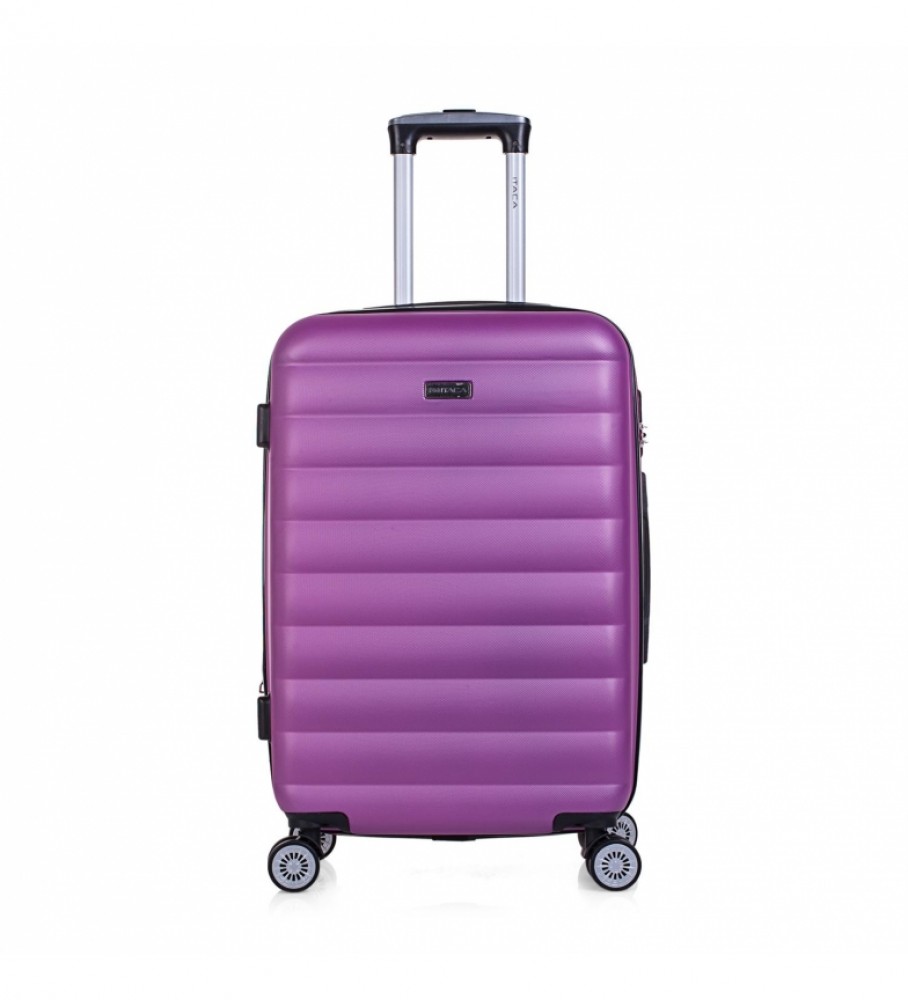 Mala de viagem rígida média com 4 rodas ITACA 71260 roxa - 65 x 42 x 26 cm -