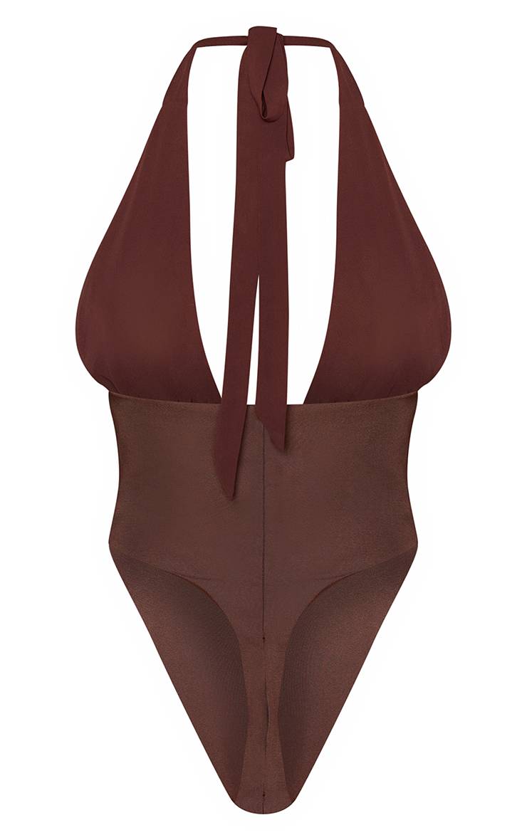 Marron Foncé Body Corset Tissé À Décolleté Plongeant - Ensemble Coordonné