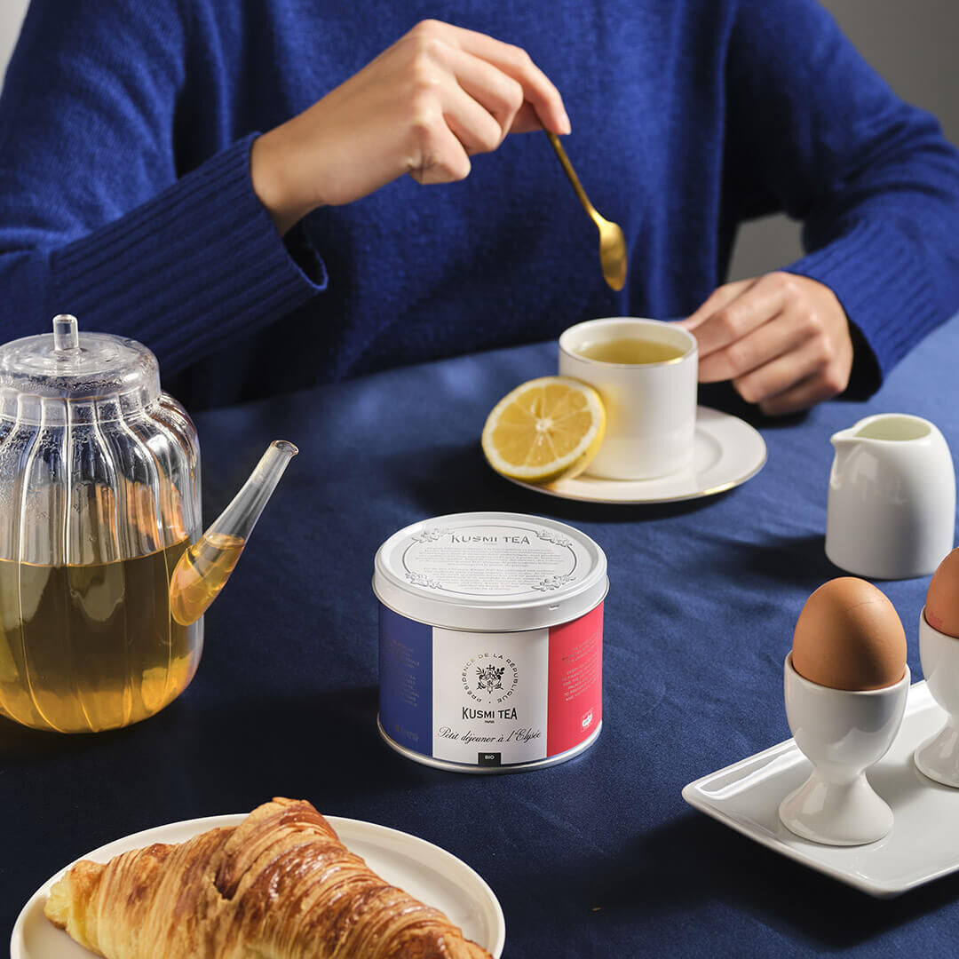 Petit déjeuner à l'Elysée-Thé vert bio, maté bio, citron Boîte 100 g