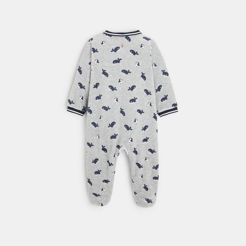 Dors-bien velours baleines et pingouins gris bébé garçon Gris ou noir