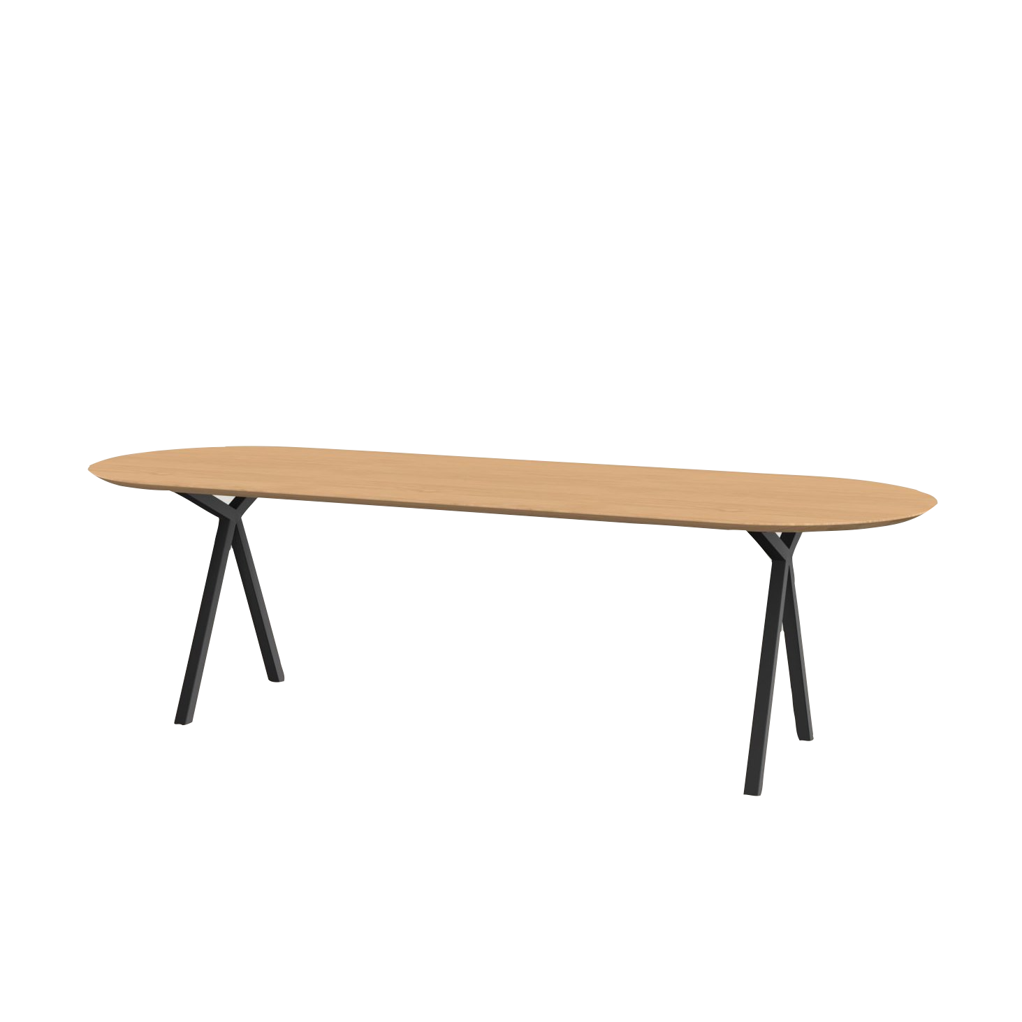 Studio HENK tafel Slim X-type Plat ovaal - zwart frame, hardwax light 3041 300 x 90 cm | HWO NL 3041 | Verjongde Rand | Frame Zwart