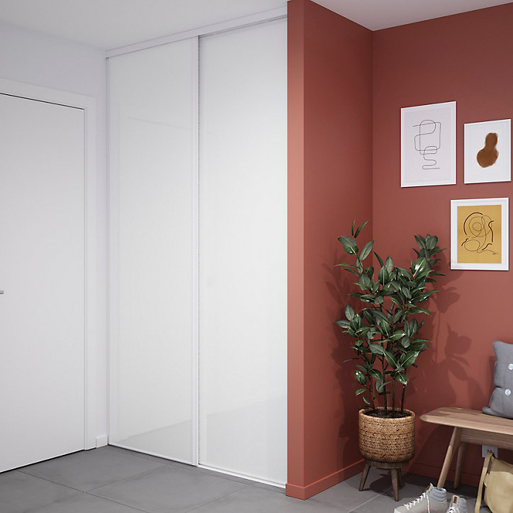 Porte de placard coulissante blanc brillant profil blanc GoodHome Arius H. 248,5 x L. 77.2 cm + amortisseurs