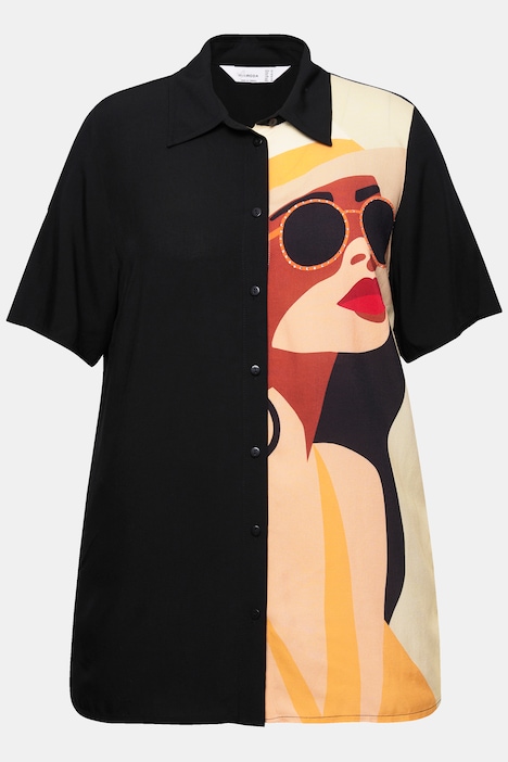 Bluse, A-Linie, Frauen-Motiv, Halbarm