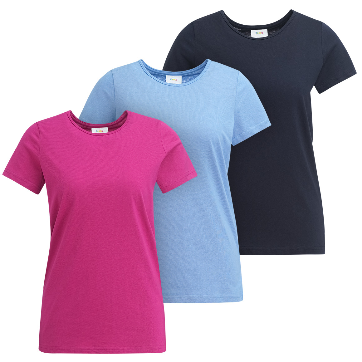 Famy 3 Damen T-Shirts im Set dunkelblau / hellblau / beere