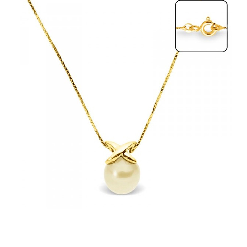 Collier Pendentif Femme en Or Jaune 375/1000 et Perle de Culture Dorée