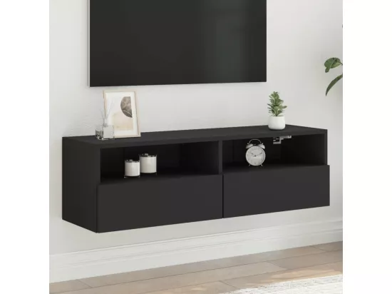 Meuble TV mural noir 100x30x30 cm bois d'ingénierie