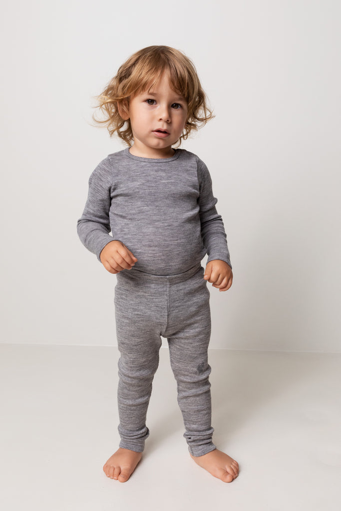 Leg, Uld Rib Leggings - Grey Melange