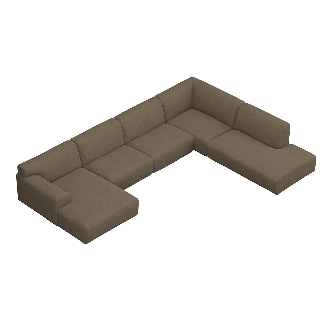 Vesta U-sofa Sjeselong venstre, 3-seter og åpen ende høyre. Big hjørnemodul, Tekstil Gianni Mole, sort metallben 10 cm, Comfort CM