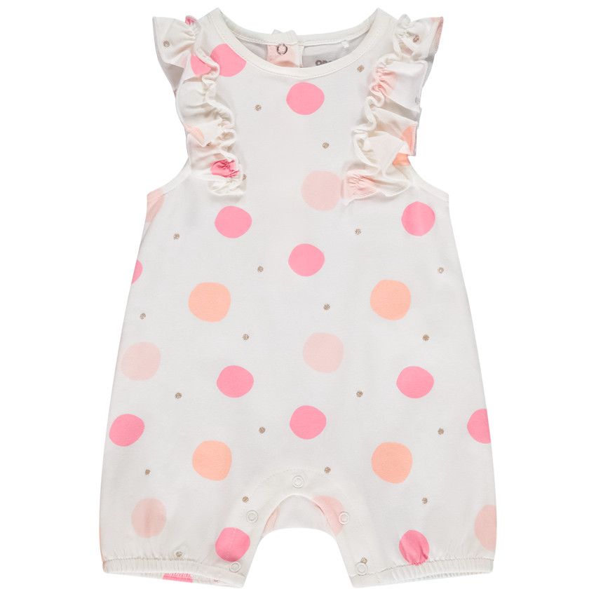 Combinaison courte imprimé pois pour bébé fille - Ecru