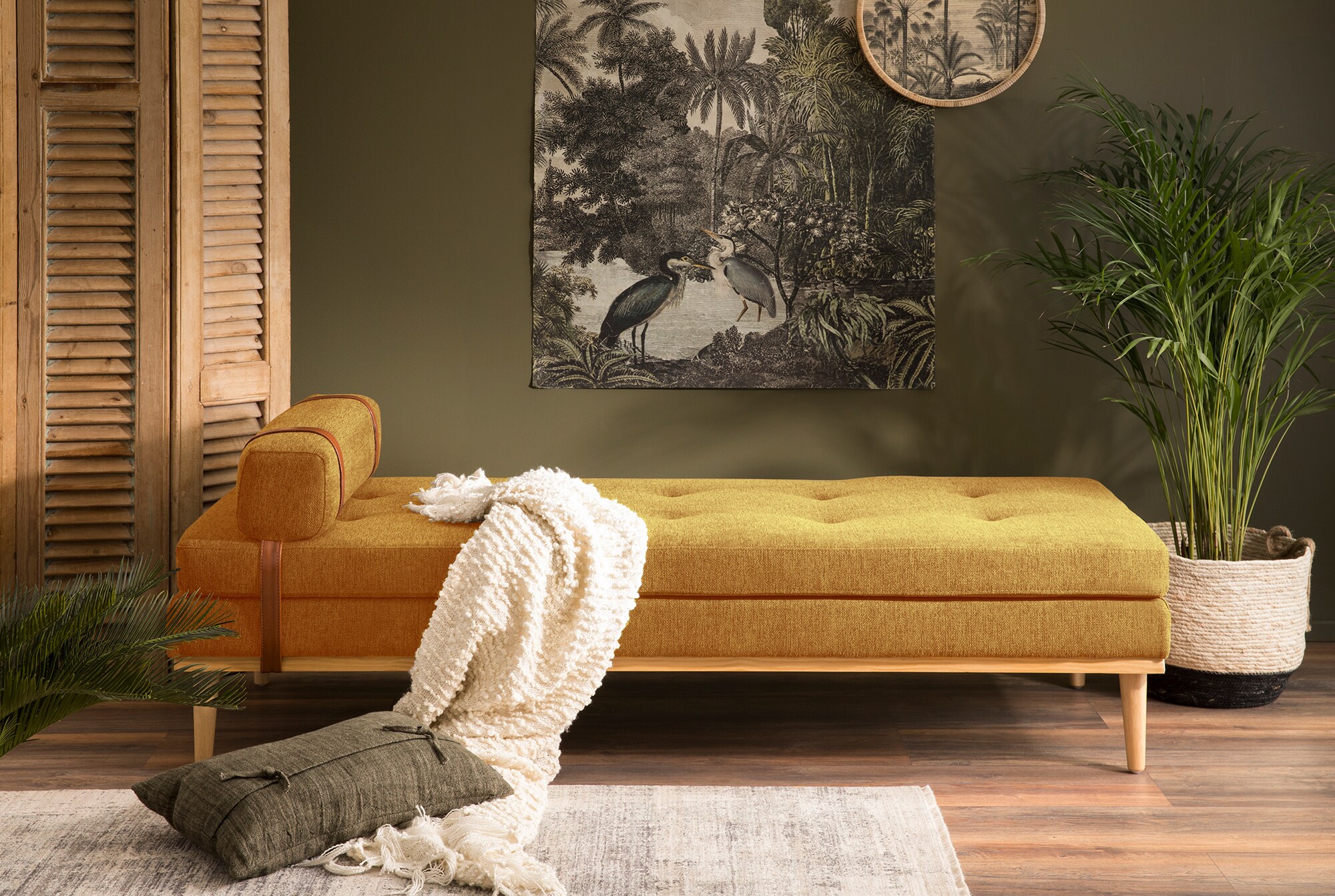 Daybed Strukturstoff gelb Gästebett Tagesbett Bett Relaxliege Lounge