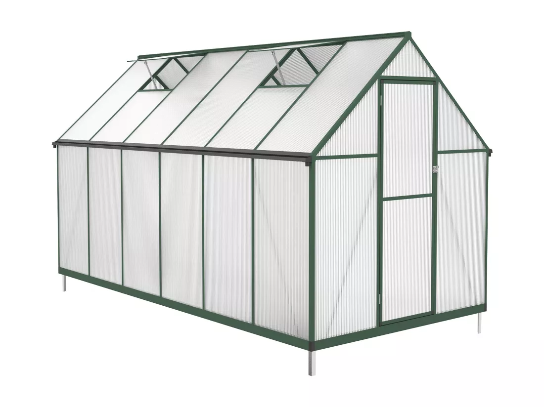 Serre de jardin en polycarbonate et aluminium - 6 m² - Vert - ASTELIA