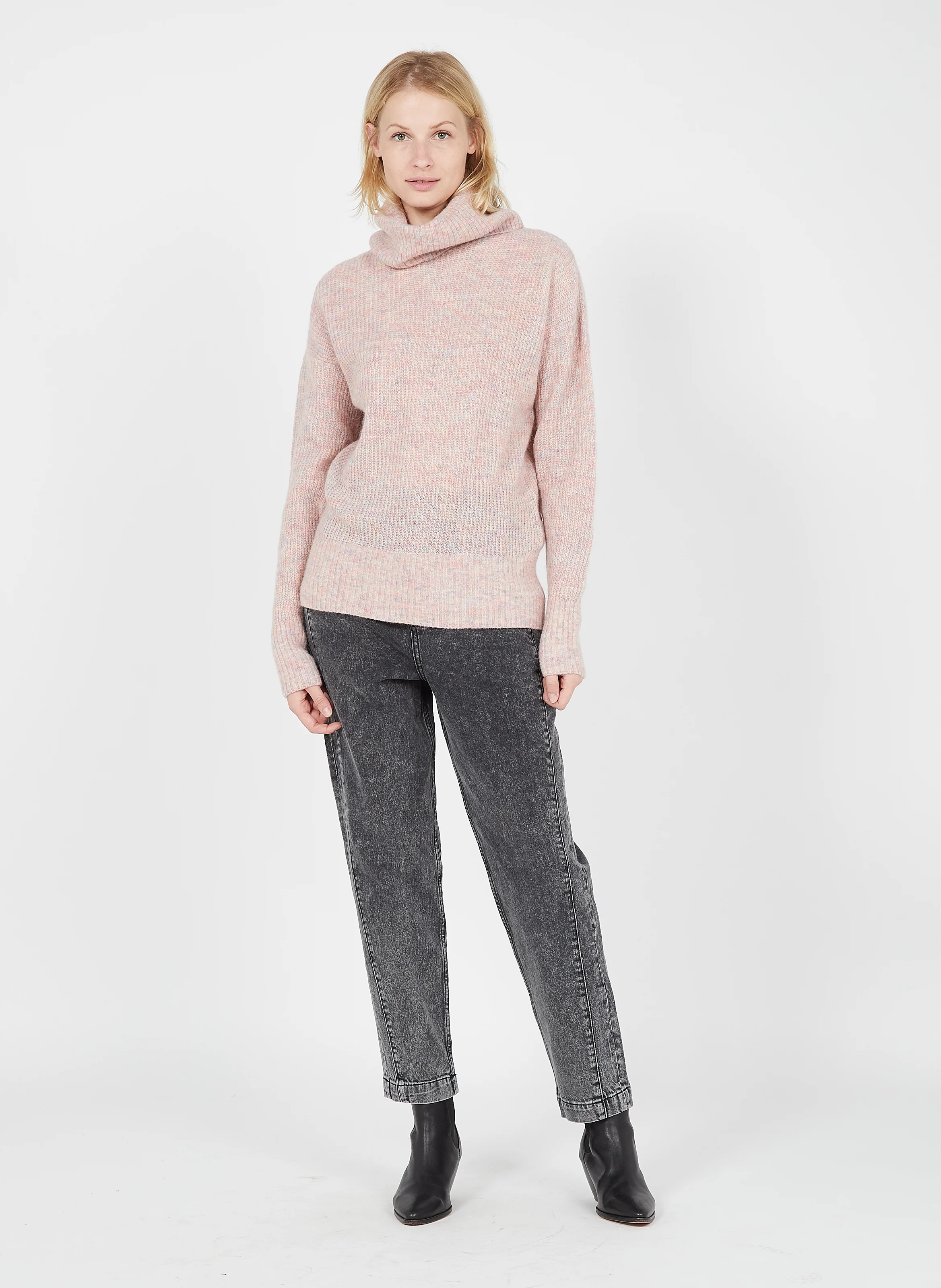 DAISY - Col roulé jacquard en maille mélangée| Rose