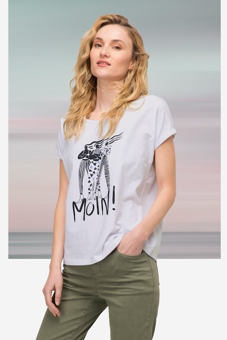 T-Shirt, oversized, Frauen Motiv, Rundhals