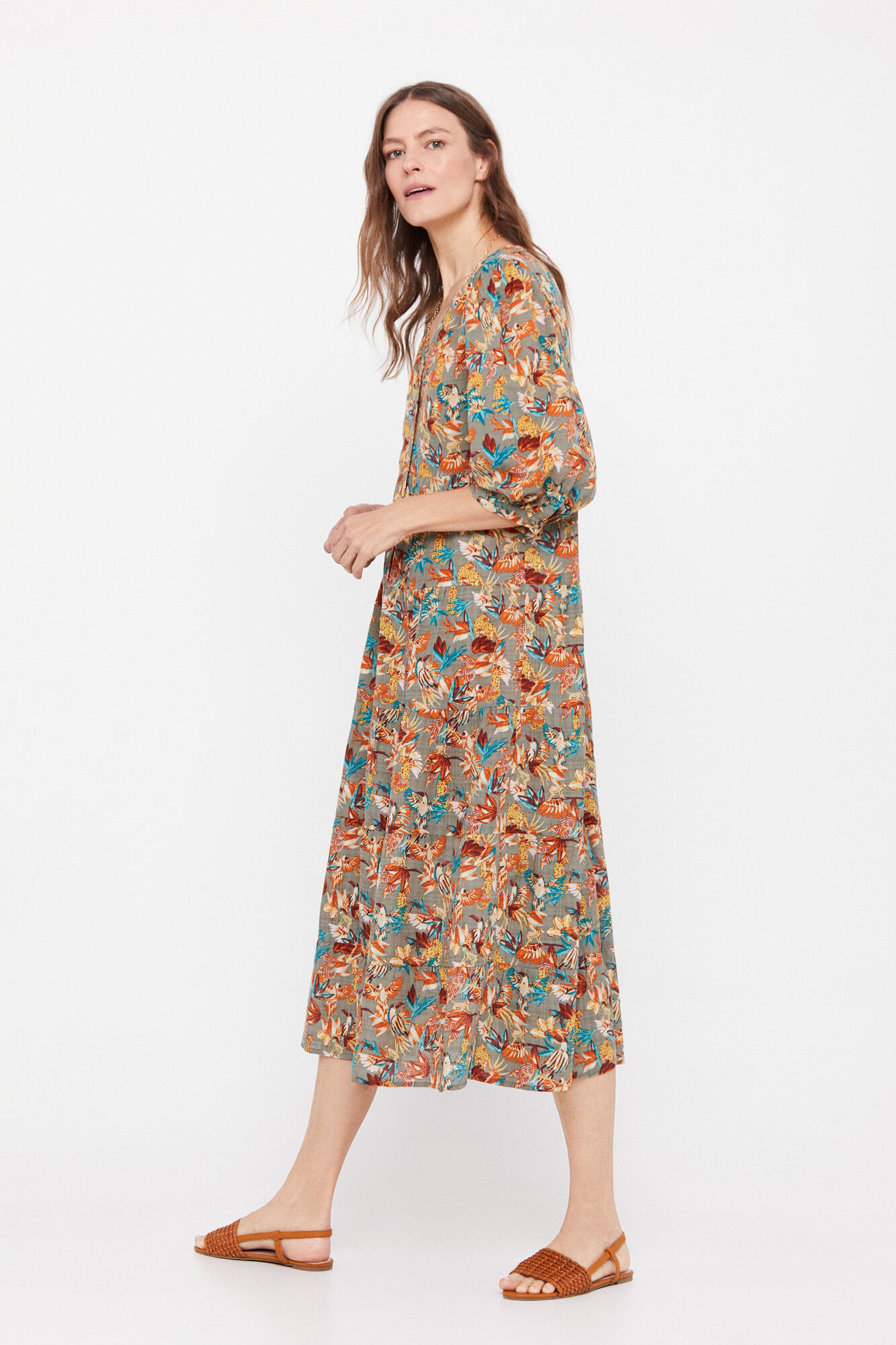 Vestido com estampa floral - Estampa verde