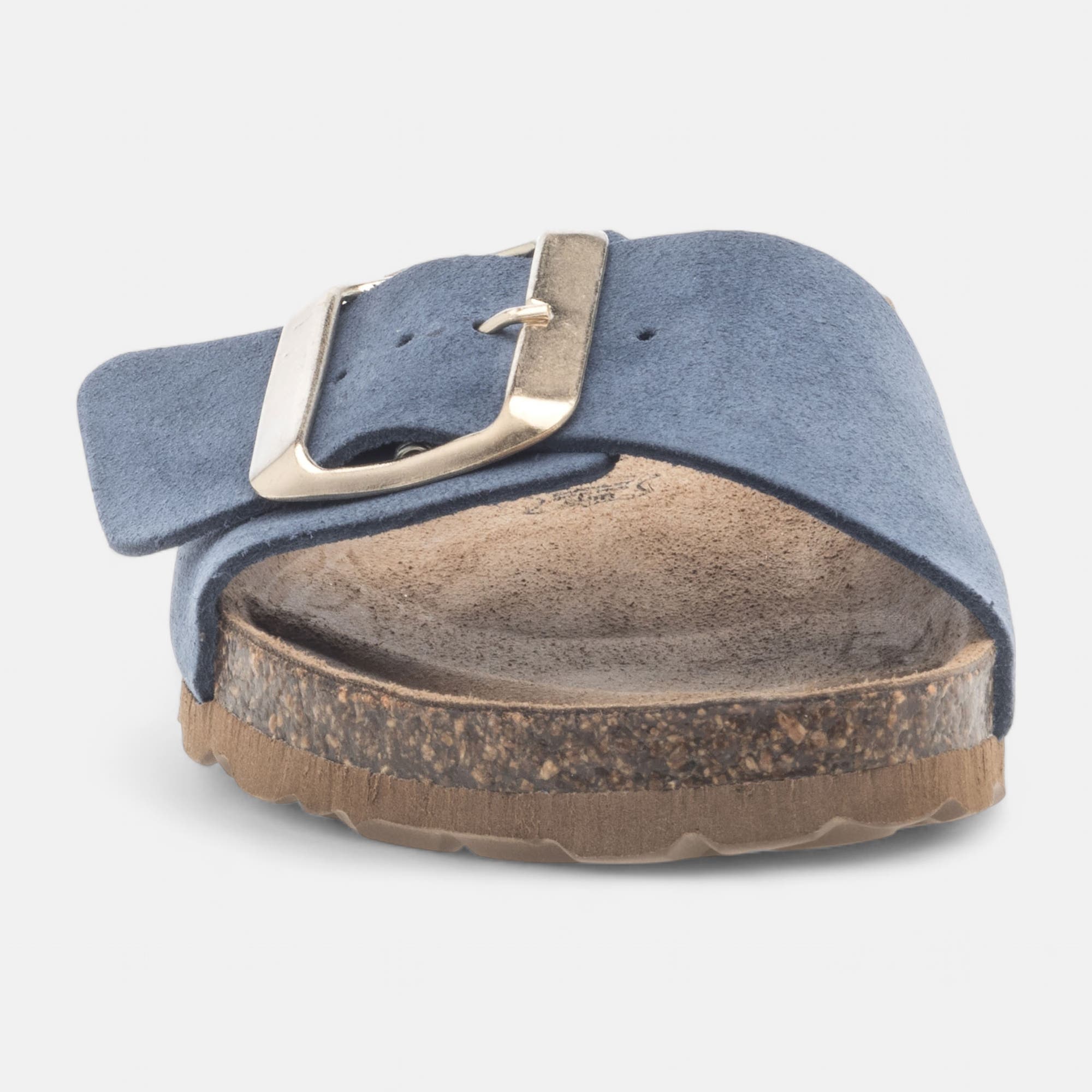 Mules semelle liège Femme en cuir bleu marine