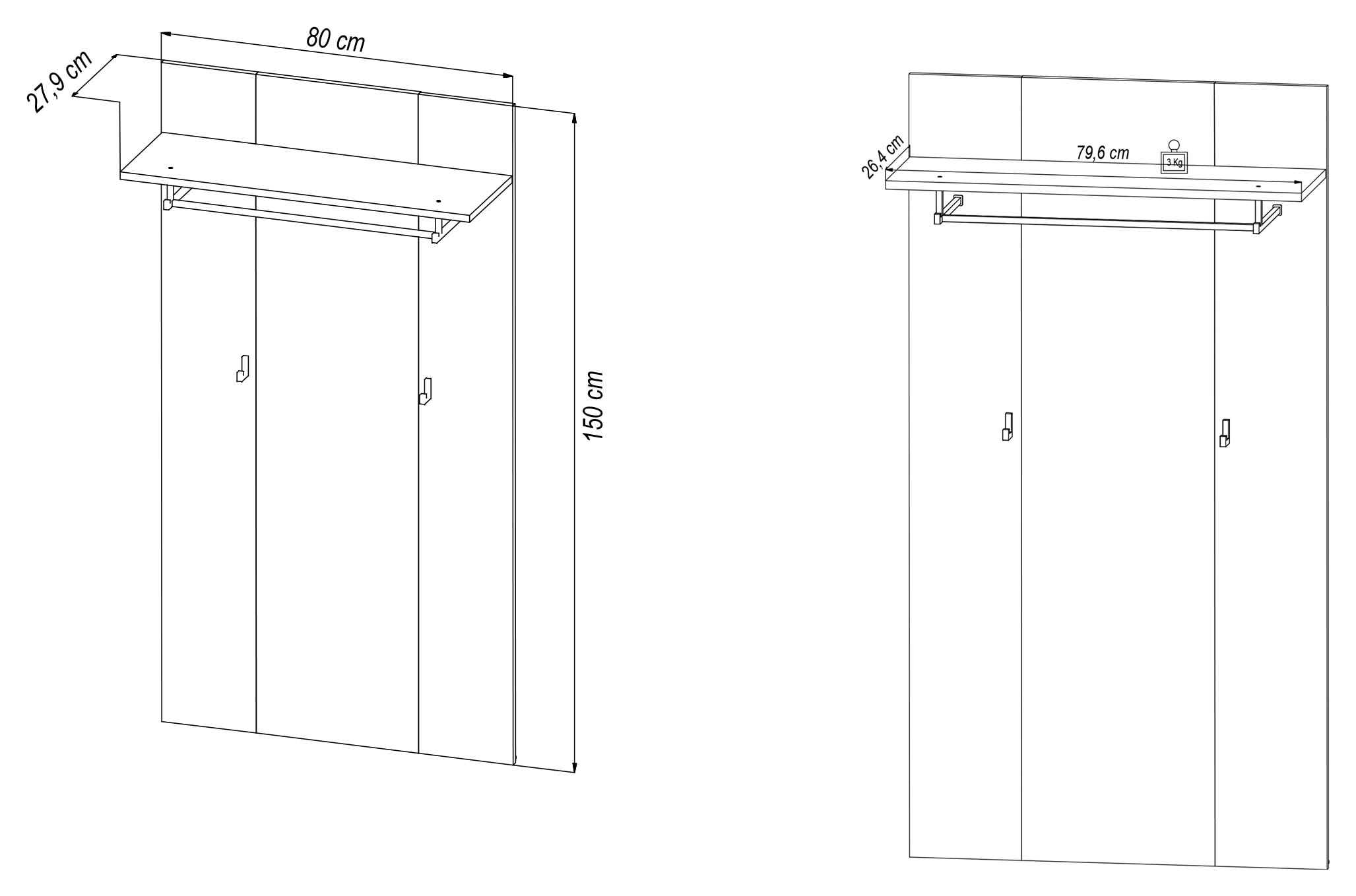 HBZ Garderobenpaneel »Lagos in Anthrazit, BxHxT 80x150x28 cm« 1 Stk. tlg. Paneel mit 1 Hutablage, 1 Kleiderstange, 2 Kleiderhaken