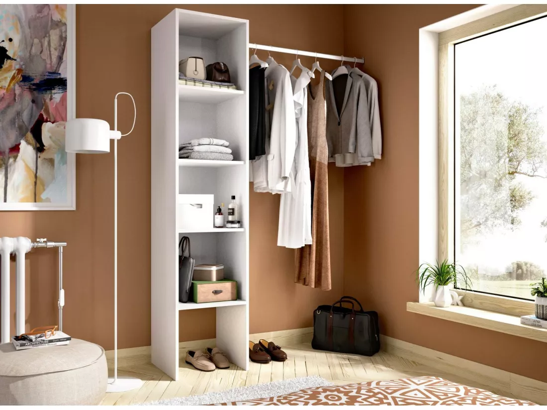 Armoire Dmaffe, Structure pour dressing, Cintre ouvert, 138x40h186 cm, Blanc