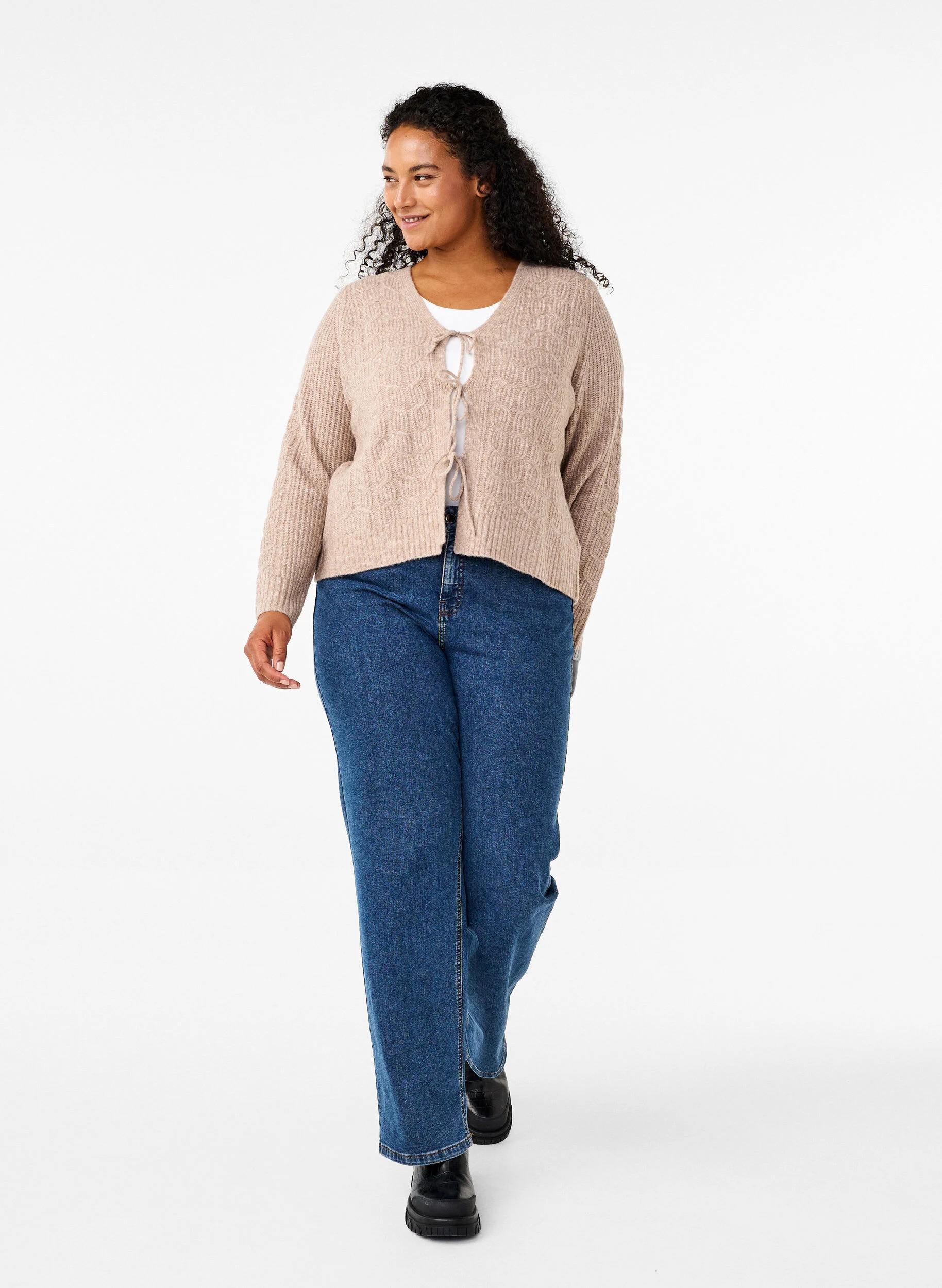 Strikket cardigan med bindedetaljer
