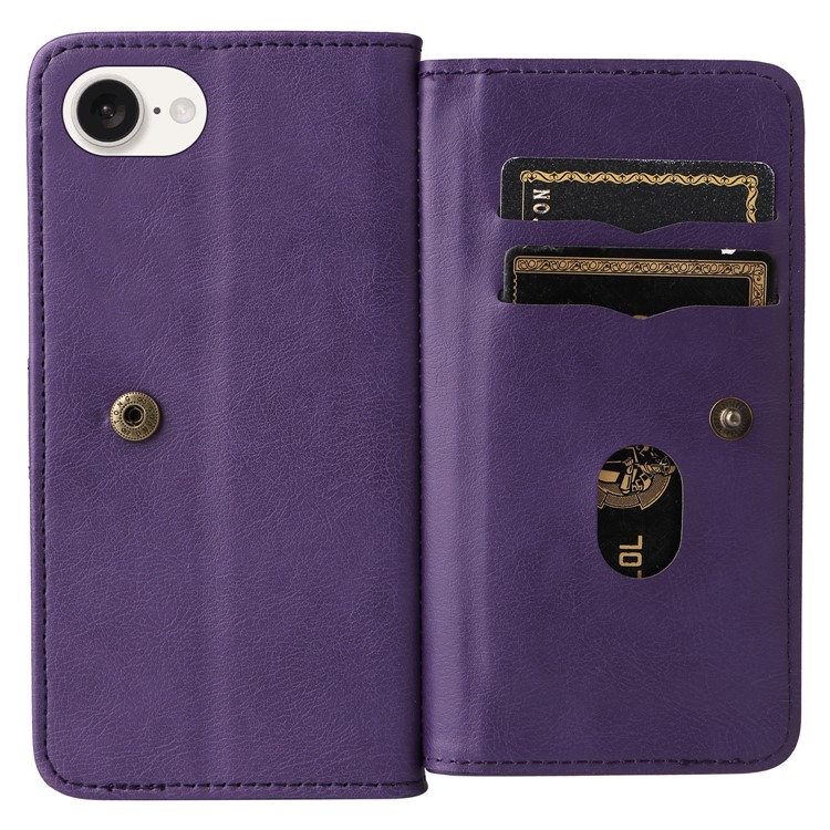 iPhone 16e Leder Tasche Flip Cover Kartenfächer mit Druckknopfverschluss - Lila