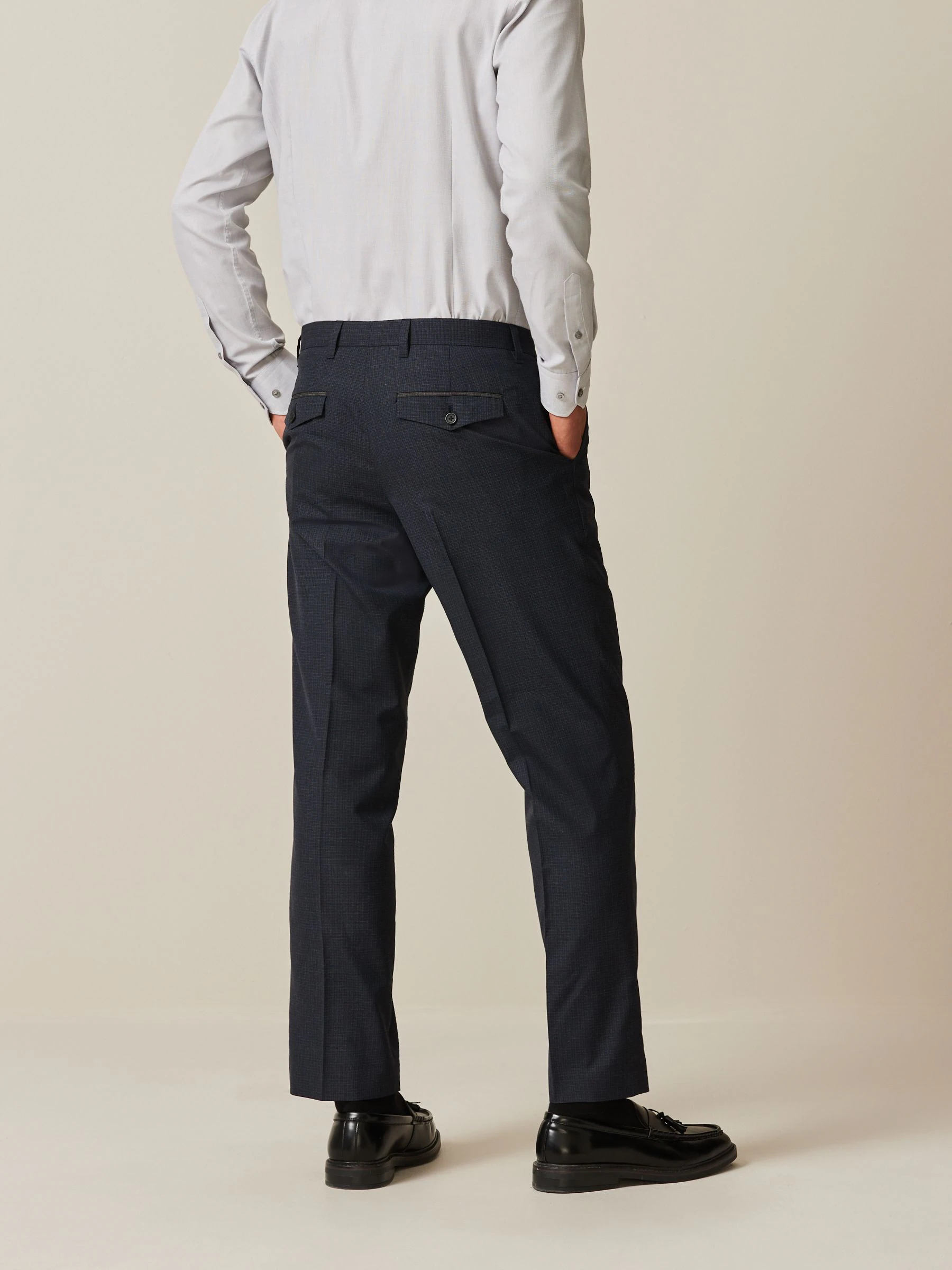 Donkerblauw - Normale Pasvorm - Modieuze broek met textuur
