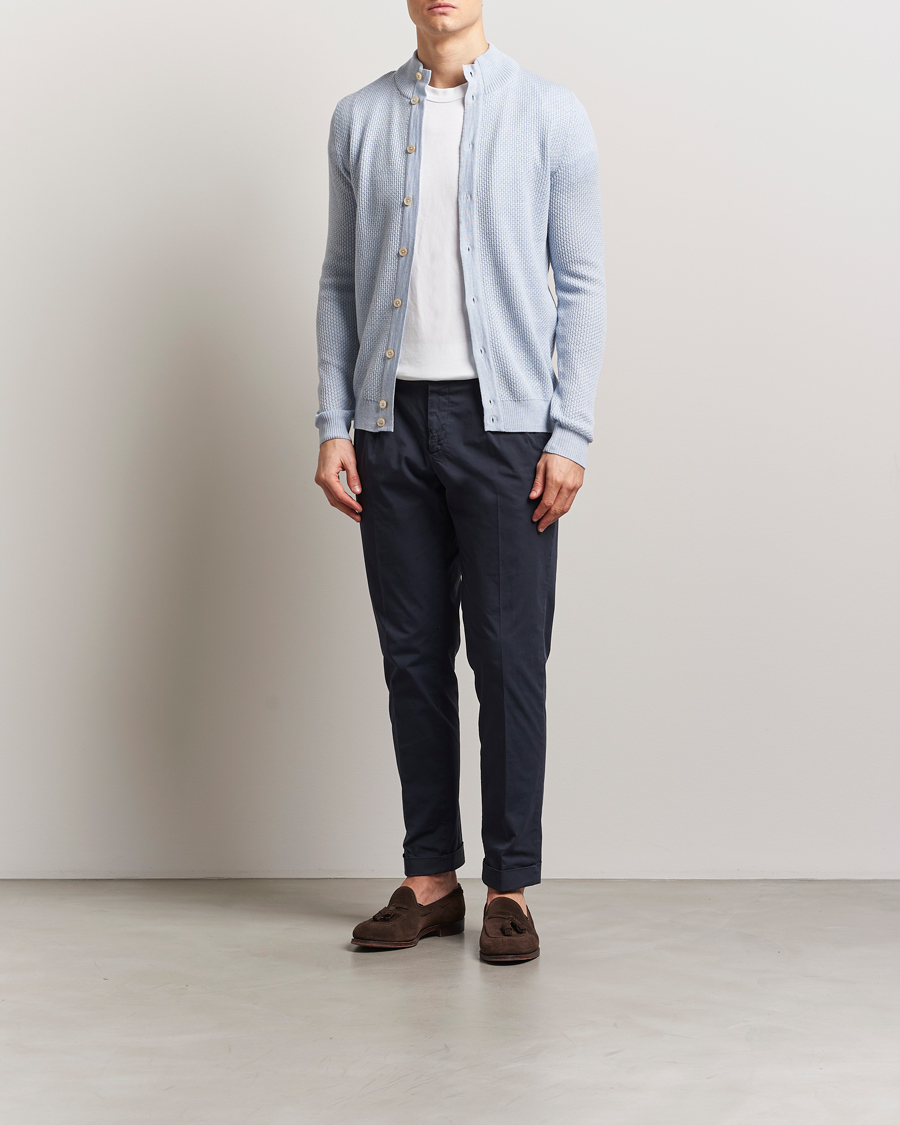 Stenströms Knitted Textured Merino Cardigan Light Blue