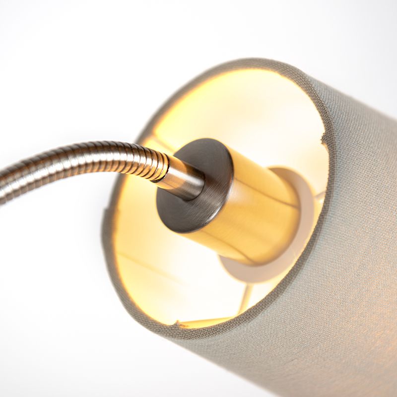 Klassieke vloerlamp staal met grijze kap en leeslampje - Retro