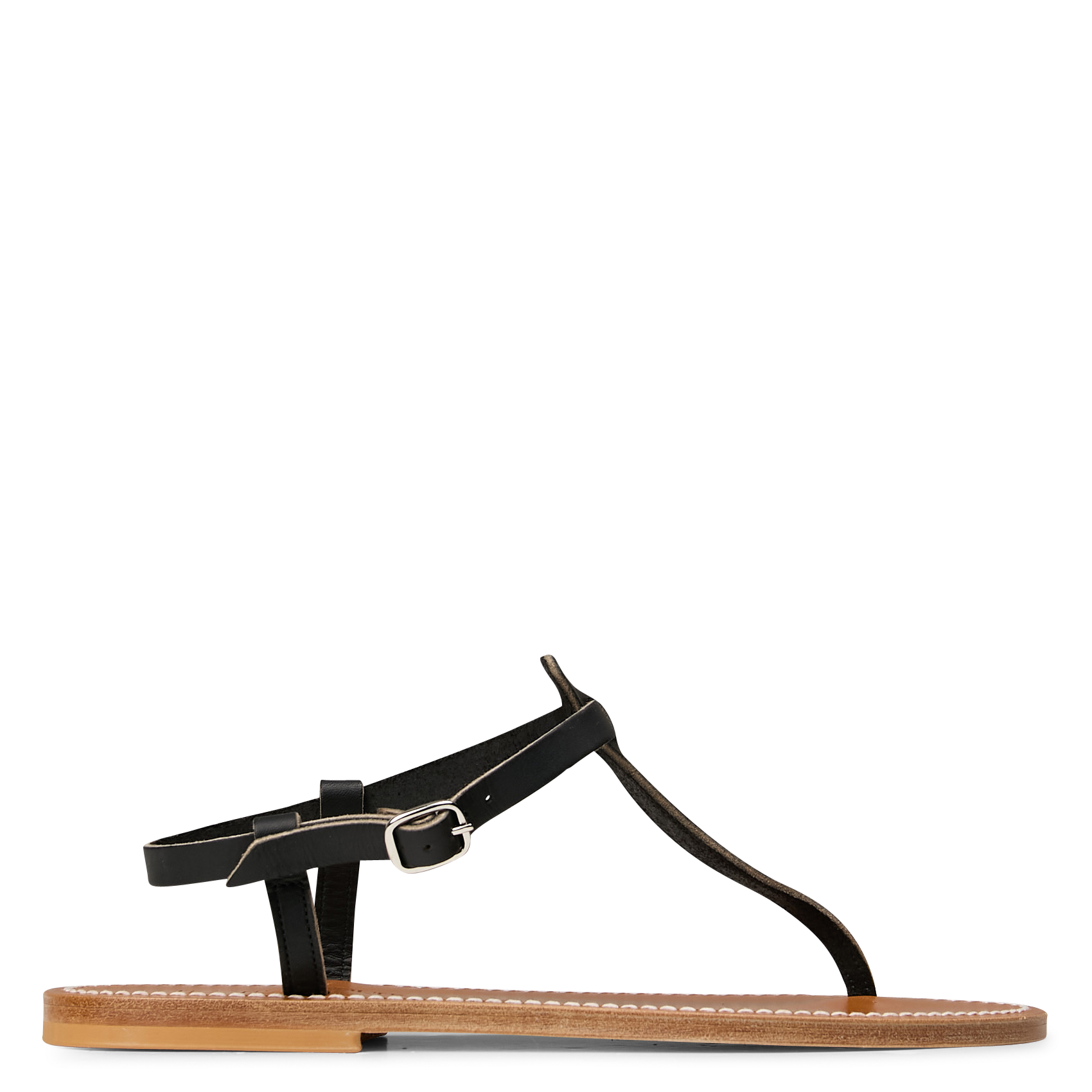 PICON - Sandales plates entre doigt en cuir | Noir