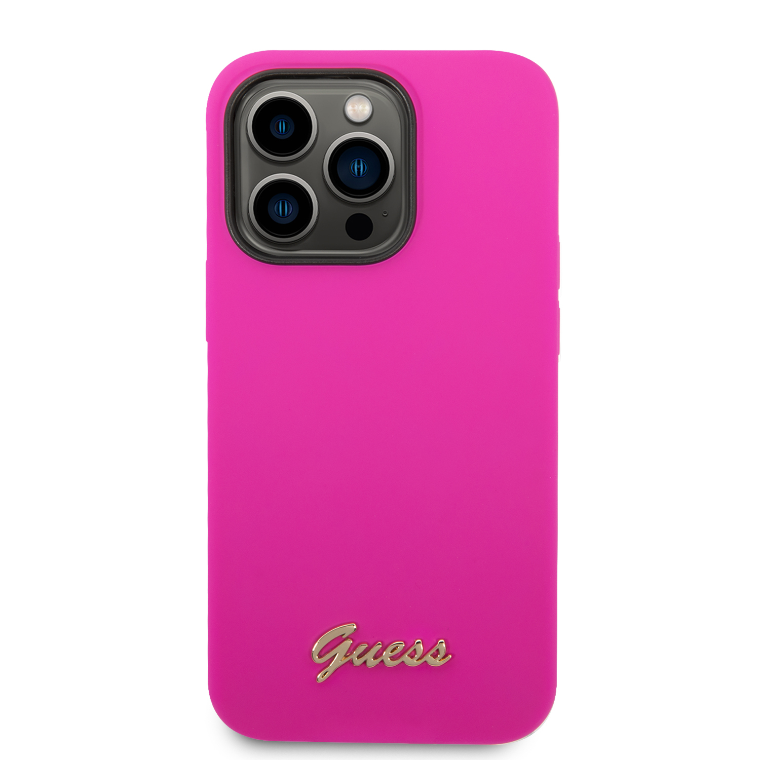 iPhone 14 Pro Silikon Hardcase Hülle Vintage Script (GUHCP14LSLSMF) - Pink / Gold