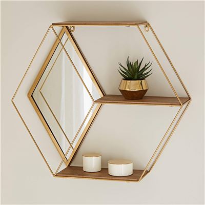 Étagère hexagonale en bois et métal