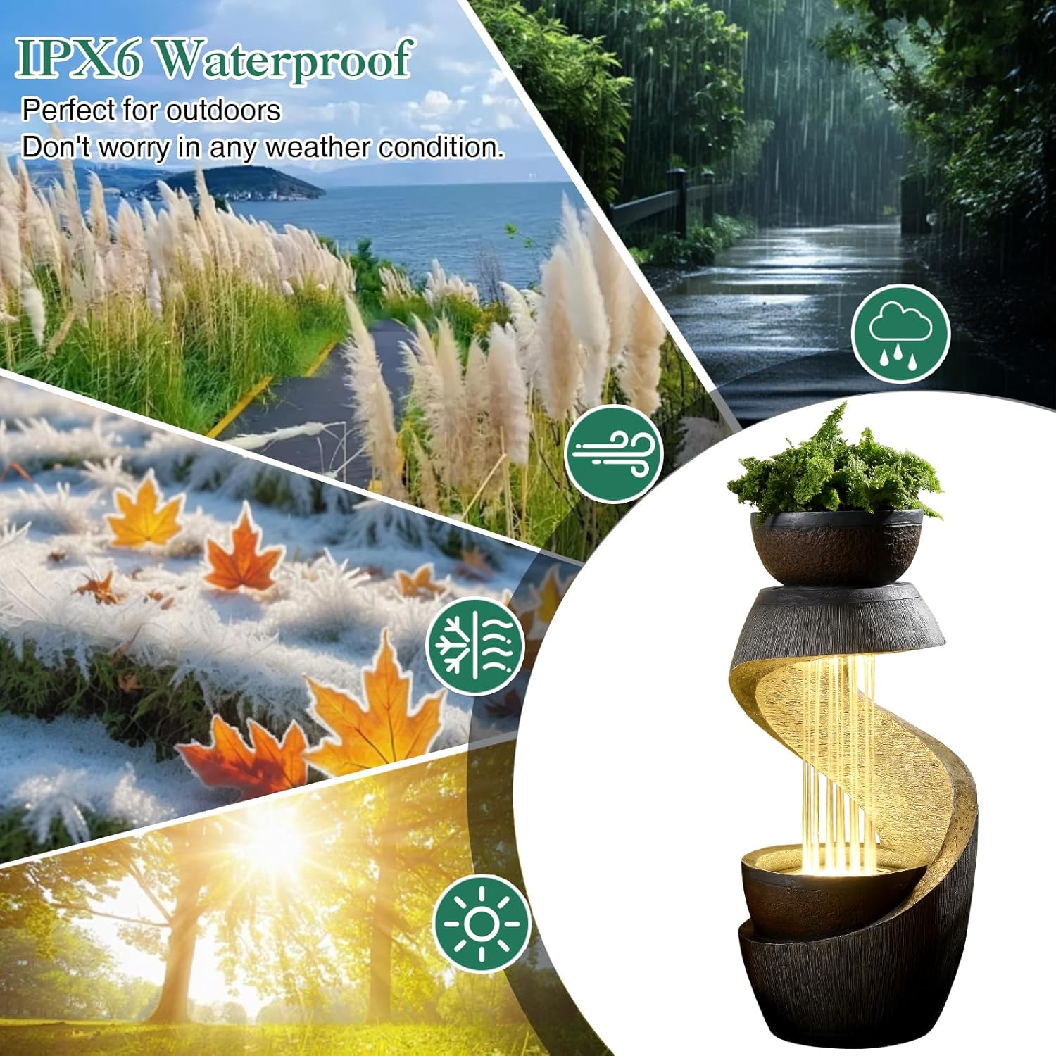 Gartenbrunnen Brunnen Zierbrunnen Zimmerbrunnen Brunnen Springbrunnen mit LED-Licht Wasserfall Wasserspiel für Garten,Balkon,Terrasse 82 cm Tall
