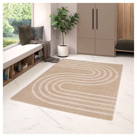 Tapis doux en matière recyclée - soft line - beige - 120 x 170 cm