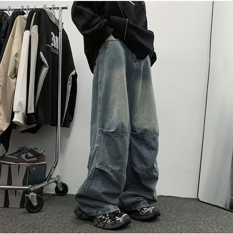 Whyessa - Mid Rise Washed Wide Leg Jeans