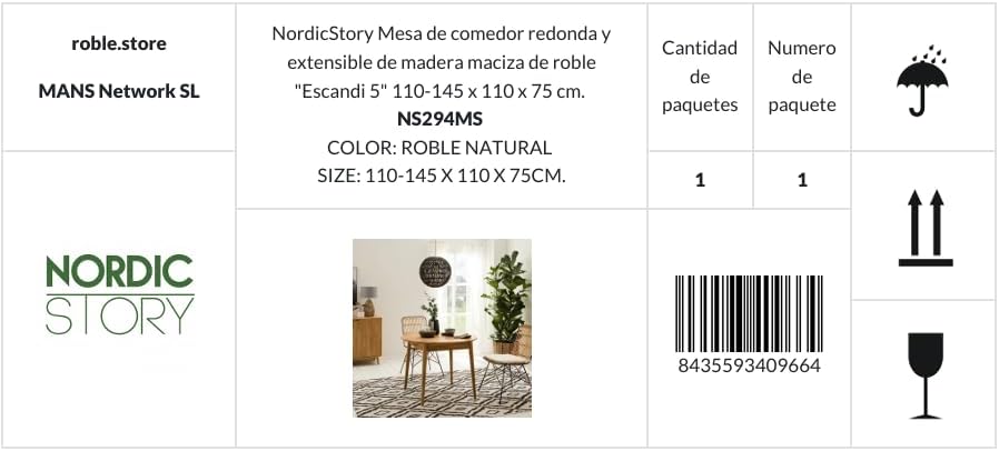 Esstisch Scandi 5 (rund, ausziehbar) • Tisch für Küche, Esszimmer & Wohnzimmer • Massivholz (Eiche) • Eiche Natur • Runder Ausziehtisch (110-145 x 110 x 75 cm)