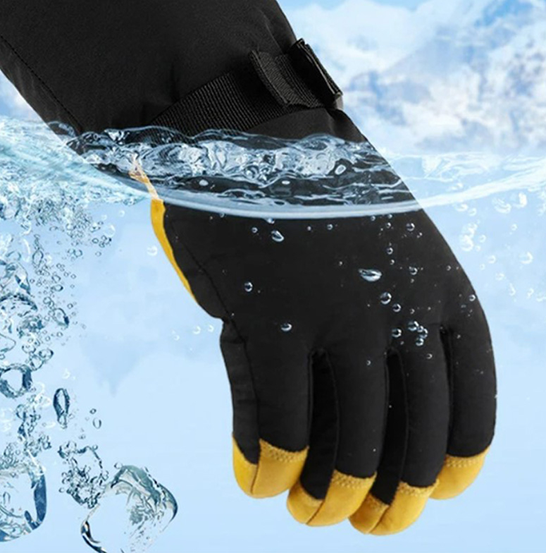 (1 Paar) Gr. L Echtleder Ski Handschuhe Gefütterte Winter Handschuhe - Schwarz