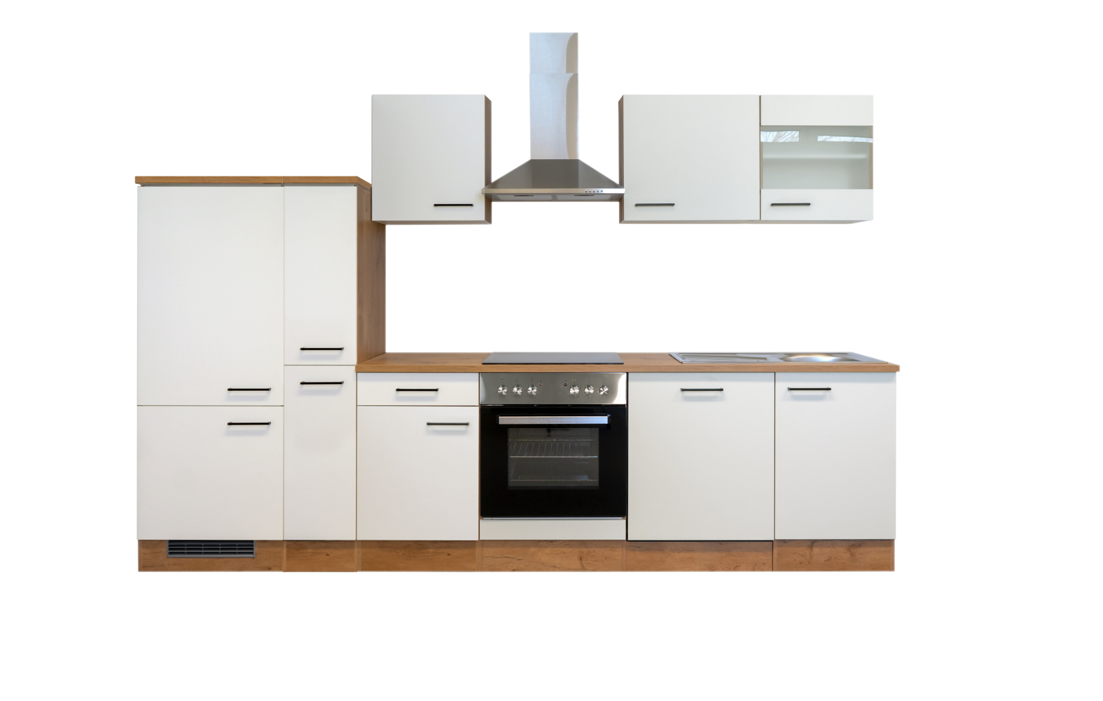 Küchenblock VINTEA - Magnolia matt - Lancelot Oak - mit E-Geräten - 310 cm