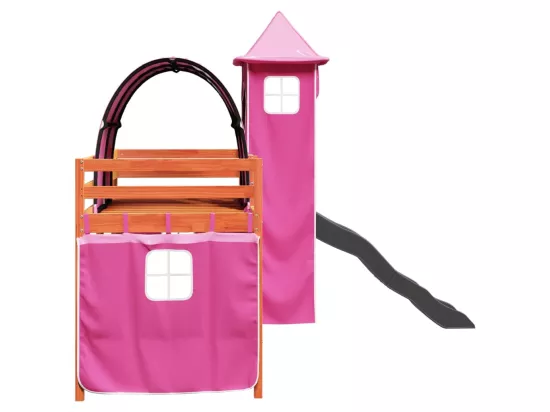 Lit mezzanine enfants avec tour rose 80x200cm bois pin massif