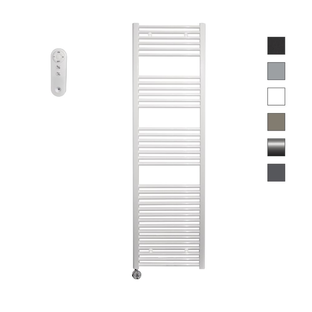 Sanicare HVS elektrische radiator 45x172cm wit met afstandsbediening en thermostaat chroom linksonder
